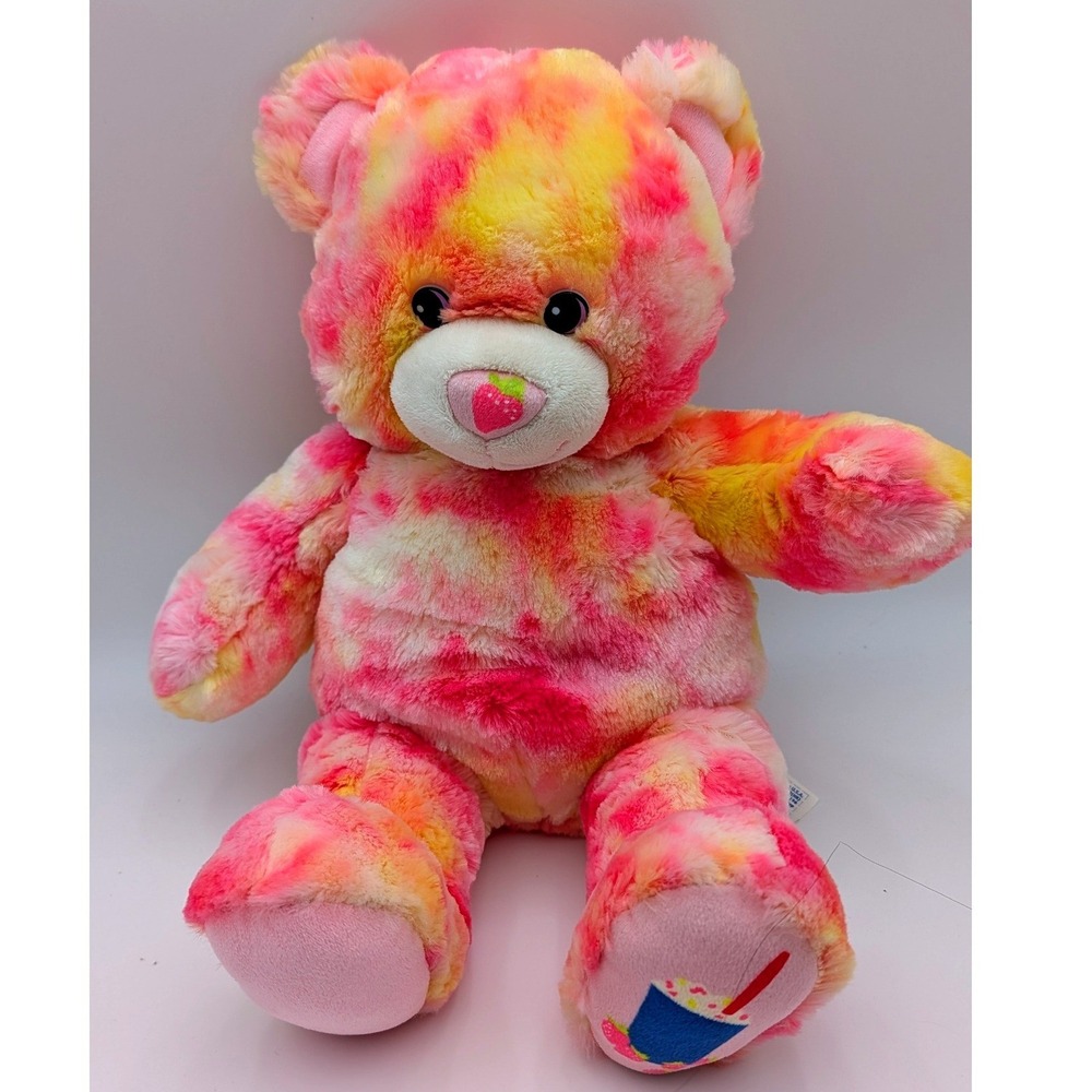 Build-A-Bear Tie Dye Pink Orange Yellow Slushy Strawberry Teddy Bear 1008337 16"